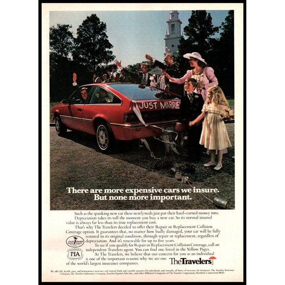 1983 Travelers Insurance Company Vintage Print Ad Just Married Wedding Wall Art - Picture 1 of 1
